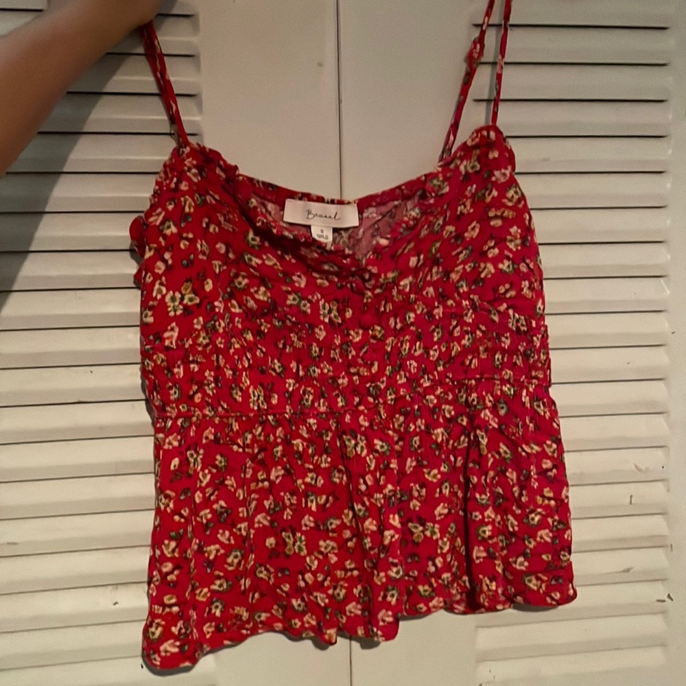 Red flower print blouse